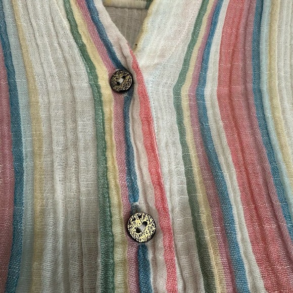 Soft Surroundings Button Up Tunic Long Sleeve Cotton Rainbow Stripes sz XS - Picture 8 of 9